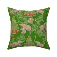 SMALL TOILE PACHYDERM HOLIDAY GREEN