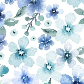 ( large ) Pretty watercolor floral, botanical florals, blue