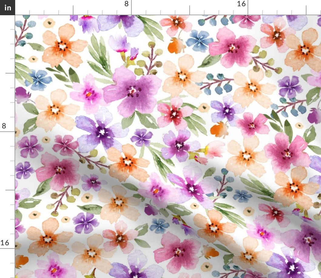 ( large ) Pretty watercolor floral, botanical florals, bright