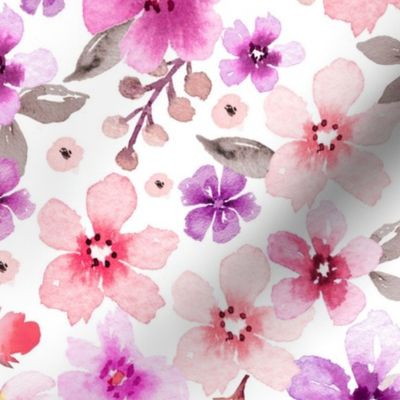 ( large ) Pretty watercolor floral, botanical florals, pink 