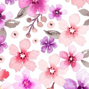 ( large ) Pretty watercolor floral, botanical florals, pink 