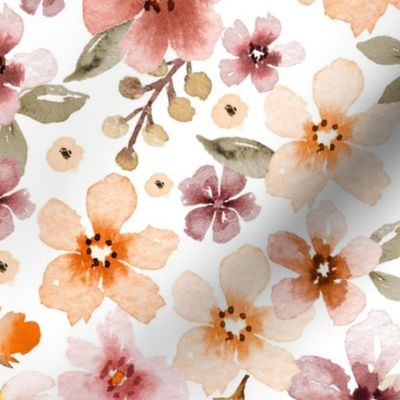 ( large ) Pretty watercolor floral, botanical florals, neutral 