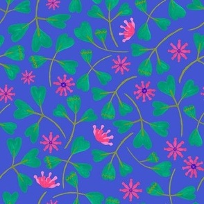 Сlover with pink flowers on a blue background 
