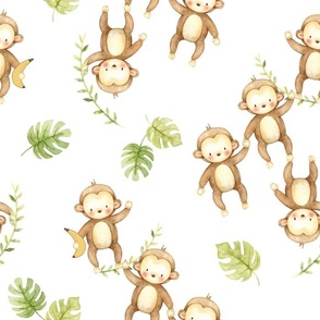 Watercolor Safari Monkeys