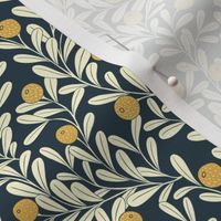 Waved vines and fruit (small scale) navy and mustard