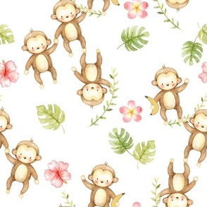 Monkeys Tropical Pink Floral Baby Girl 