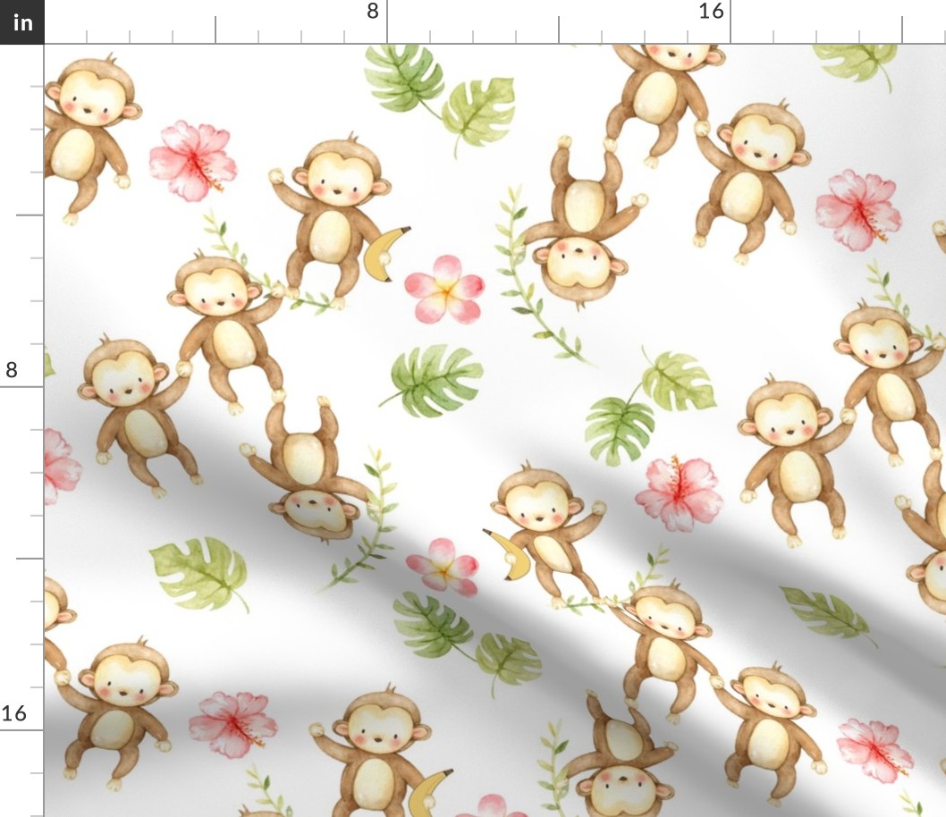 Monkeys Tropical Pink Floral Baby Girl 