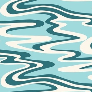 Medium  Wetland Water Ripples in Dark Cyan Blues and Cream