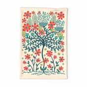 Flower Burst Floral Botanical Still Life Wall Hanging and Tea Towel in Teal and Coral Orange - UnBlink Studio by Jackie Tahara