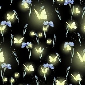 cornflowers and iridescent butterflies 
