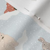 snow Christmas animals  fabric | fox, rabbit,  polar bear, brown bear, red squirrel 