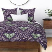 Luna Moths Damask with moon phases - Royal purple - large