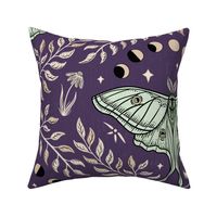 Luna Moths Damask with moon phases - Royal purple - large