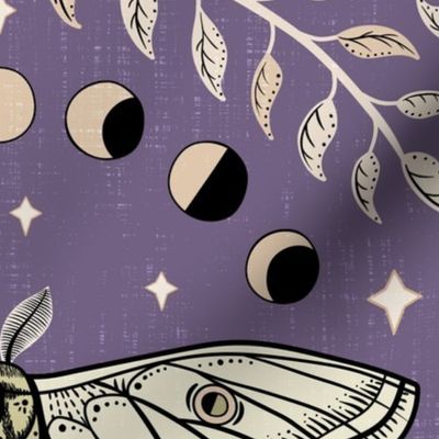 Luna Moths Damask with moon phases - Vintage Lavender purple - large