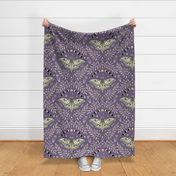 Luna Moths Damask with moon phases - Vintage Lavender purple - large