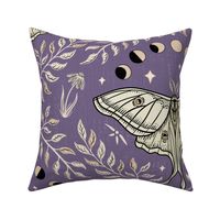 Luna Moths Damask with moon phases - Vintage Lavender purple - large