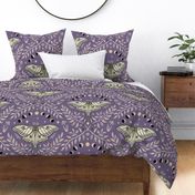 Luna Moths Damask with moon phases - Vintage Lavender purple - large