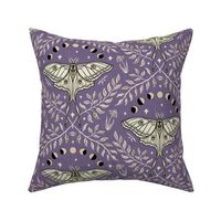 Luna Moths Damask with moon phases - Vintage Lavender purple - medium