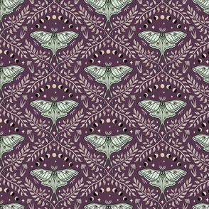 Luna Moths Damask with moon phases - Berry (red-purple, plum) - small