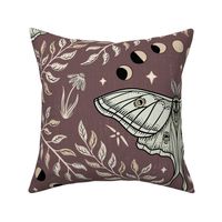 Luna Moths Damask with moon phases - Rose Taupe (Marsala, red-brown) - large