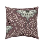 Luna Moths Damask with moon phases - Rose Taupe (Marsala, red-brown) - large