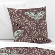 Luna Moths Damask with moon phases - Rose Taupe (Marsala, red-brown) - large