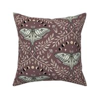 Luna Moths Damask with moon phases - Rose Taupe (Marsala, red-brown) - medium