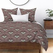 Luna Moths Damask with moon phases - Rose Taupe (Marsala, red-brown) - medium
