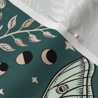 Luna Moths Damask with moon phases - dark teal - medium