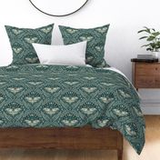 Luna Moths Damask with moon phases - dark teal - medium