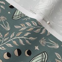 Luna Moths Damask with moon phases - Eucalyptus blue-green - small