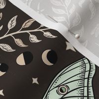 Luna Moths Damask with moon phases - Chocolate brown - medium