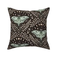 Luna Moths Damask with moon phases - Chocolate brown - medium