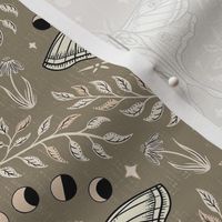 Luna Moths Damask with moon phases - Khaki green - small