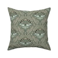 Luna Moths Damask with moon phases - sage green - small