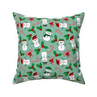 Medium - Winter Holidays Tossed Snowmen - Frosty Mint