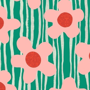  Mod pink flowers on Green (large)