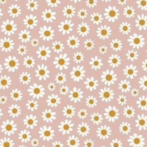 Joyful White Daisies - Ditsy Scale - Blush Pink Retro Vintage Flowers Floral Boho Cottagecore