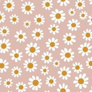 Joyful White Daisies - Small Scale - Blush Pink Retro Vintage Flowers Floral Boho Cottagecore