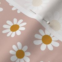 Joyful White Daisies - Medium Scale - Blush Pink Retro Vintage Flowers Floral Boho Cottagecore