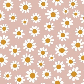 Joyful White Daisies - Medium Scale - Blush Pink Retro Vintage Flowers Floral Boho Cottagecore