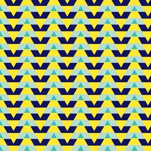 Striped triangles in yellow, navy and teal - Large scale