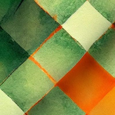 emerald and orange plaid, watercolor