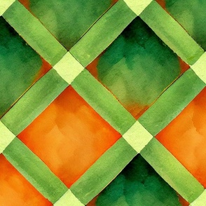 emerald and orange plaid, watercolor