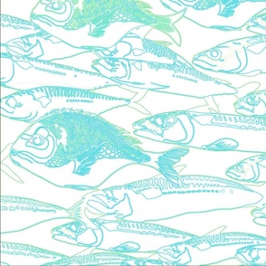 Fish on a beach in blue