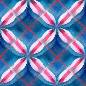 pink and blue plaid, watercolor