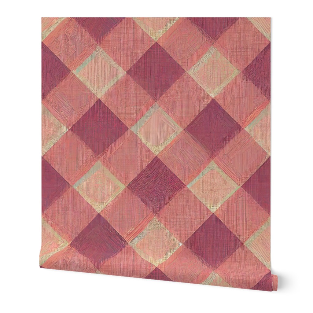 pink and dark brown plaid, pastel