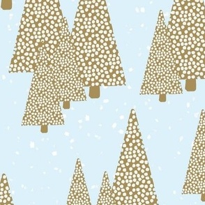 Christmas Trees - Gold on Cool Blue
