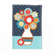 Be Happy Retro Smile Face Flower Face Large 27x18 Fat Quarter for Wall Hanging or Tea Towel