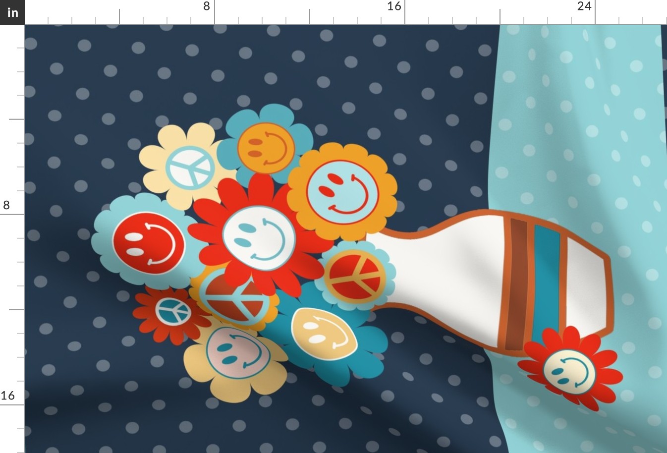 Be Happy Retro Smile Face Flower Face Large 27x18 Fat Quarter for Wall Hanging or Tea Towel